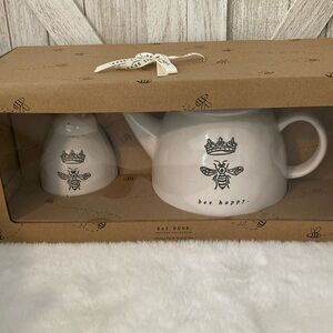 Rae Dunn Bee Happy Crown Teapot and Honey Pot Set